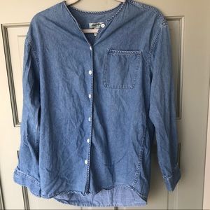 Denim button up shirt.